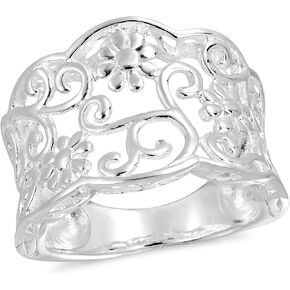 AeraVida Gorgeous Floral Filigree Vines .925 Sterling Silver Ring