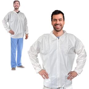 EZGOODZ Disposable Lab Jacket. 65 GSM Microporous Disposable Lab Jackets Unisex with Elastic Cuffs, Front Zipper