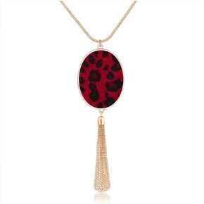 Long Necklaces for Women Statement Leopard Snakeskin Fur Pattern Necklace Oval Leather Pendant Necklaces Jewelry