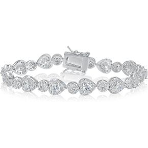 MDFUN 18K White Gold Heart Tennis Bracelet for Women Heart Cubic Zirconias, Size 6-8 inches