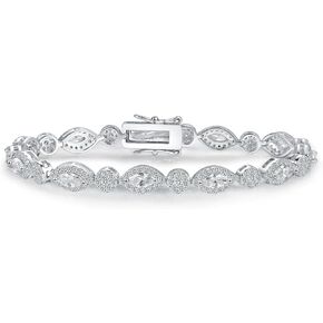 MDFUN 18K White Gold Heart Tennis Bracelet for Women Heart Cubic Zirconias, Size 6-8 inches