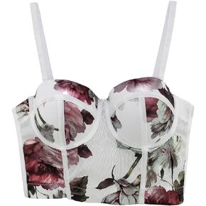 Women's Floral Print Sleeveless Spaghetti Strap Bustier Corset Crop Top Padded Push Up Going Out Tops