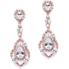 Mariell Gorgeous 14K Rose Gold Plated CZ Chandelier Dangle Wedding Earrings - Blush Bridal & Prom Jewelry