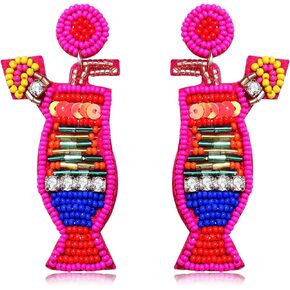 Statement Beaded Drop Earrings- Tropical Drink Fruit Cocktail Earrings- Boho Colorful Sequin Rhinestone Dangle Earrings For Woman Beach Party Vacation