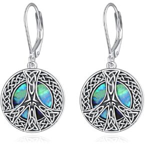 Celtic Knot Earrings Irish Jewelry Sterling Silver Clover Shamrock Peace Sign Dangle Drop Leverback Earrings Irish Gifts for Women