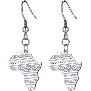 316L Stainless Steel Africa Map Design Earrings, Black/18K Gold Plated, Minimalist Dangle Earrings Statement Jewelry, Come Gift Box