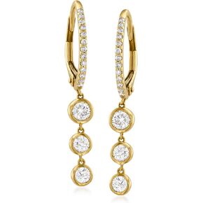 Ross-Simons 0.68 ct. t.w. Diamond Hoop Drop Earrings in 14kt Yellow Gold