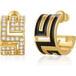 Asymmetric Open Small Gold Hoop Earrings for Women : Dainty 14K Gold Plated C Shaped Post Hoop Earrings Hypoallergenic Chunky Thick Huggie Hoop Earrings for Girls, Brass, Cubic Zirconia in Kuwait