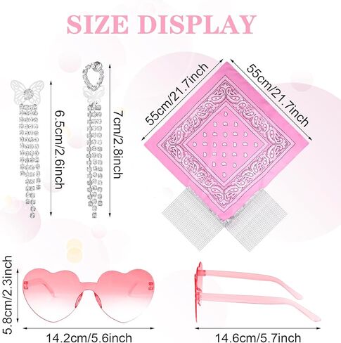libfrnt 2 Pcs Fringe Bandana Paisley Bandana Scarf, 2 Pcs Heart Sunglasses 2 Pairs Long Rhinestone Butterfly Earrings Cowgirl Accessories for Women Girls Birthday Bachelorette Wedding Christmas Party in Kuwait