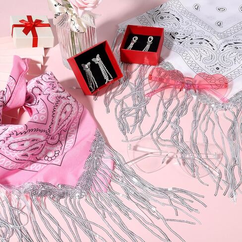 libfrnt 2 Pcs Fringe Bandana Paisley Bandana Scarf, 2 Pcs Heart Sunglasses 2 Pairs Long Rhinestone Butterfly Earrings Cowgirl Accessories for Women Girls Birthday Bachelorette Wedding Christmas Party in Kuwait