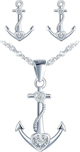 Yumilok Jewelry Sets for Women-Nautical Anchor Sterling Silver Necklace Earrings Dainty Locket Pendant Necklace Stud Earrings for Teen Girls Friends Mom Birthday Bridesmaids Wedding Mothers Day Gifts in Saudi Arabia