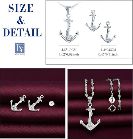 Yumilok Jewelry Sets for Women-Nautical Anchor Sterling Silver Necklace Earrings Dainty Locket Pendant Necklace Stud Earrings for Teen Girls Friends Mom Birthday Bridesmaids Wedding Mothers Day Gifts in Saudi Arabia