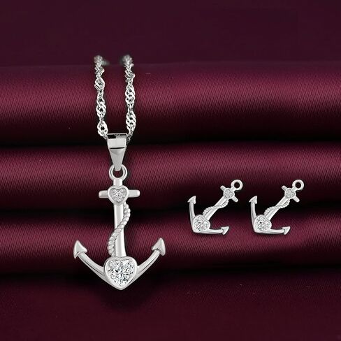 Yumilok Jewelry Sets for Women-Nautical Anchor Sterling Silver Necklace Earrings Dainty Locket Pendant Necklace Stud Earrings for Teen Girls Friends Mom Birthday Bridesmaids Wedding Mothers Day Gifts in Saudi Arabia