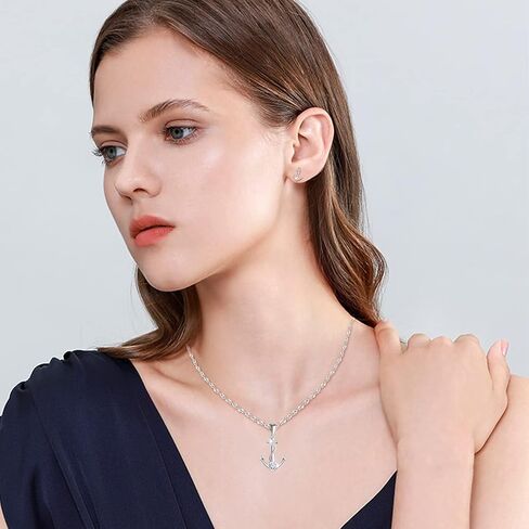 Yumilok Jewelry Sets for Women-Nautical Anchor Sterling Silver Necklace Earrings Dainty Locket Pendant Necklace Stud Earrings for Teen Girls Friends Mom Birthday Bridesmaids Wedding Mothers Day Gifts in Saudi Arabia