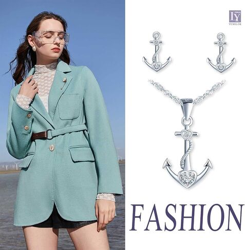 Yumilok Jewelry Sets for Women-Nautical Anchor Sterling Silver Necklace Earrings Dainty Locket Pendant Necklace Stud Earrings for Teen Girls Friends Mom Birthday Bridesmaids Wedding Mothers Day Gifts in Saudi Arabia