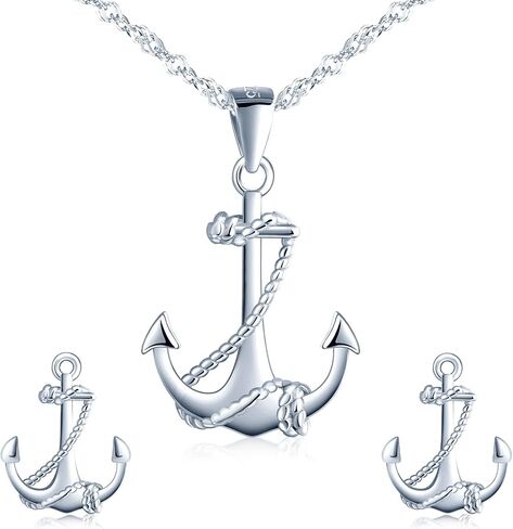 Yumilok Jewelry Sets for Women-Nautical Anchor Sterling Silver Necklace Earrings Dainty Locket Pendant Necklace Stud Earrings for Teen Girls Friends Mom Birthday Bridesmaids Wedding Mothers Day Gifts in Saudi Arabia