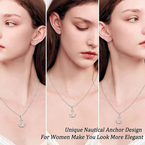 Yumilok Jewelry Sets for Women-Nautical Anchor Sterling Silver Necklace Earrings Dainty Locket Pendant Necklace Stud Earrings for Teen Girls Friends Mom Birthday Bridesmaids Wedding Mothers Day Gifts in Saudi Arabia