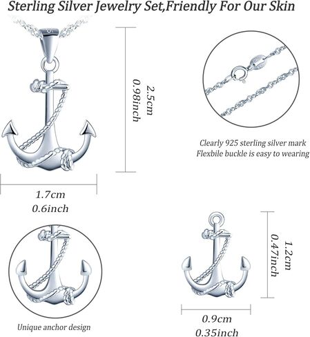 Yumilok Jewelry Sets for Women-Nautical Anchor Sterling Silver Necklace Earrings Dainty Locket Pendant Necklace Stud Earrings for Teen Girls Friends Mom Birthday Bridesmaids Wedding Mothers Day Gifts in Saudi Arabia