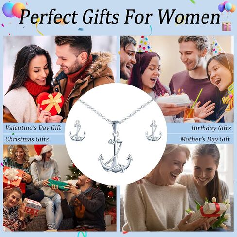 Yumilok Jewelry Sets for Women-Nautical Anchor Sterling Silver Necklace Earrings Dainty Locket Pendant Necklace Stud Earrings for Teen Girls Friends Mom Birthday Bridesmaids Wedding Mothers Day Gifts in Saudi Arabia