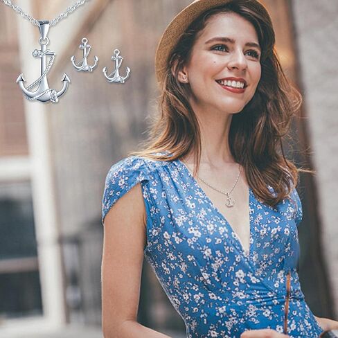 Yumilok Jewelry Sets for Women-Nautical Anchor Sterling Silver Necklace Earrings Dainty Locket Pendant Necklace Stud Earrings for Teen Girls Friends Mom Birthday Bridesmaids Wedding Mothers Day Gifts in Saudi Arabia