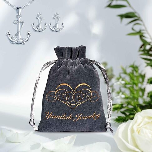 Yumilok Jewelry Sets for Women-Nautical Anchor Sterling Silver Necklace Earrings Dainty Locket Pendant Necklace Stud Earrings for Teen Girls Friends Mom Birthday Bridesmaids Wedding Mothers Day Gifts in Saudi Arabia