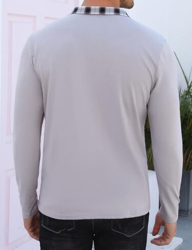 قميص بولو رجالي من TURETRENDY بسحاب 1/4 وياقة على شكل حرف V وأكمام طويلة وياقة منقوشة كاجوال قميص جولف in Kuwait