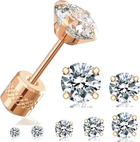 Flat Screw Back Stud Earrings,7 Pairs Titanium Hypoallergenic Surgical Stainless Steel Earring for Women Men,Simulated Diamond CZ Studs Earring Set for Cartilage 2-8mm in Kuwait