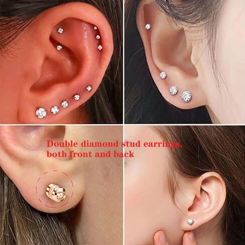Flat Screw Back Stud Earrings,7 Pairs Titanium Hypoallergenic Surgical Stainless Steel Earring for Women Men,Simulated Diamond CZ Studs Earring Set for Cartilage 2-8mm in Kuwait