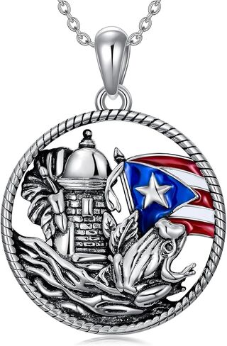 LEECCI Valentine's Day Gifts for Her Puerto Rico Necklace 925 Sterling Silver Puerto Rico Flag Pendant Puerto Rico Jewelry Gifts for Men Women Puerto Ricans in Saudi Arabia