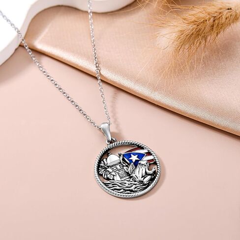 LEECCI Valentine's Day Gifts for Her Puerto Rico Necklace 925 Sterling Silver Puerto Rico Flag Pendant Puerto Rico Jewelry Gifts for Men Women Puerto Ricans in Saudi Arabia