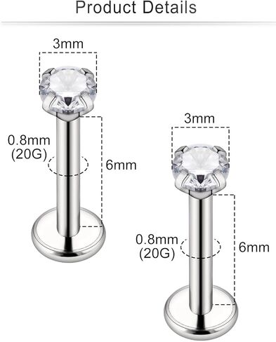 Cisyozi 20G 18G F316 Titanium Flat Back Nose Rings Studs Hypoallergenic Medical Grade Nose Studs for Women Men Shiny Cubic Zirconia Nose Rings Piercings Jewelry for Sensitive Skin in Saudi Arabia