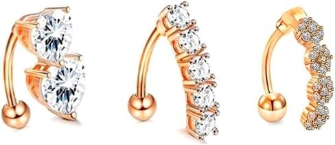 Heuvipens 5 قطعة عكس شريط الزركون البطن زر الفضة ارتفع الذهب قصيرة السرة الحديد ثقب الجسم طقم مجوهرات in Saudi Arabia