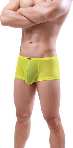 IKINGSKY Men's Breathable Boxer Briefs Sexy See Through Shorts Low Rise Bulge Under Panties in Kuwait