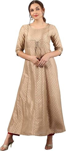 Janasya Indian Women's Beige Poly Silk Kurta in Saudi Arabia