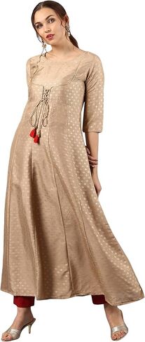 Janasya Indian Women's Beige Poly Silk Kurta in Saudi Arabia