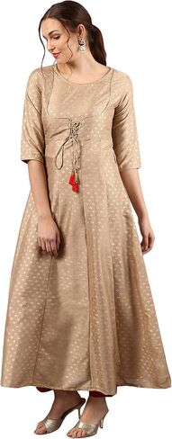 Janasya Indian Women's Beige Poly Silk Kurta in Saudi Arabia
