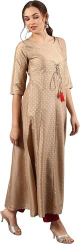 Janasya Indian Women's Beige Poly Silk Kurta in Saudi Arabia