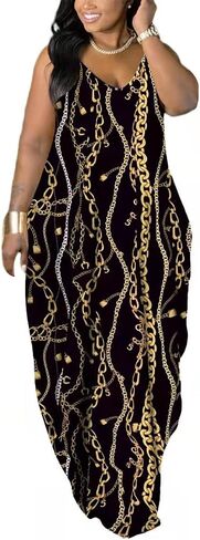 WUSENST Women's Casual Adjustable Spaghetti Strap Maxi Dress Plus Size Sundresses with Pockets in Saudi Arabia