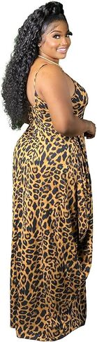WUSENST Women's Casual Adjustable Spaghetti Strap Maxi Dress Plus Size Sundresses with Pockets in Saudi Arabia