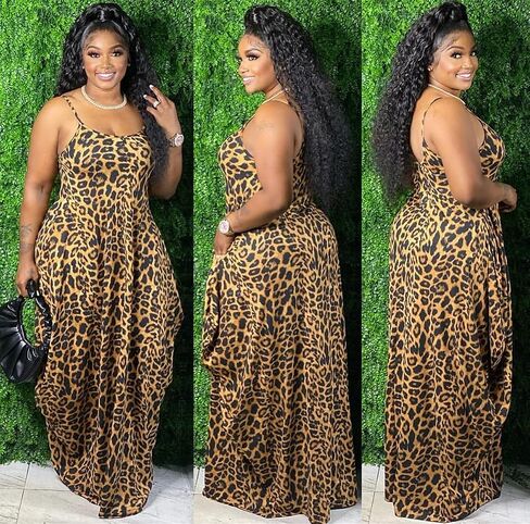 WUSENST Women's Casual Adjustable Spaghetti Strap Maxi Dress Plus Size Sundresses with Pockets in Saudi Arabia