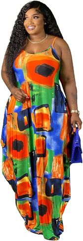 WUSENST Women's Casual Adjustable Spaghetti Strap Maxi Dress Plus Size Sundresses with Pockets in Saudi Arabia