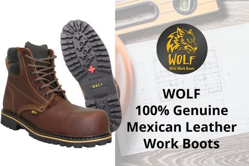 حذاء العمل وولف | جلد مكسيكي أصلي مقاوم للماء | مرونة النفط | اصبع القدم عادي | معزول | نعل مطاطي مانع للانزلاق | حذاء الكاحل | طوق مبطن مريح | البناء | معدات الوقاية الشخصية الصناعية | بني in Kuwait
