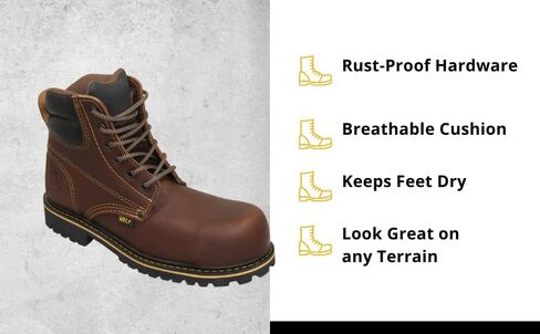 حذاء العمل وولف | جلد مكسيكي أصلي مقاوم للماء | مرونة النفط | اصبع القدم عادي | معزول | نعل مطاطي مانع للانزلاق | حذاء الكاحل | طوق مبطن مريح | البناء | معدات الوقاية الشخصية الصناعية | بني in Kuwait