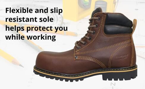 حذاء العمل وولف | جلد مكسيكي أصلي مقاوم للماء | مرونة النفط | اصبع القدم عادي | معزول | نعل مطاطي مانع للانزلاق | حذاء الكاحل | طوق مبطن مريح | البناء | معدات الوقاية الشخصية الصناعية | بني in Kuwait