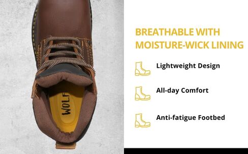 حذاء العمل وولف | جلد مكسيكي أصلي مقاوم للماء | مرونة النفط | اصبع القدم عادي | معزول | نعل مطاطي مانع للانزلاق | حذاء الكاحل | طوق مبطن مريح | البناء | معدات الوقاية الشخصية الصناعية | بني in Kuwait