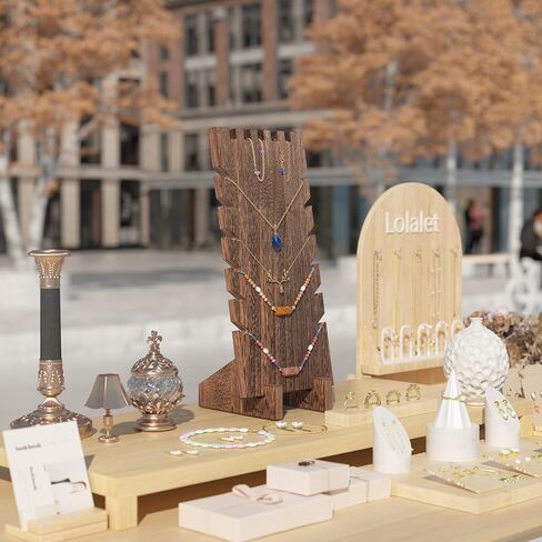 سلسلة عرض المجوهرات الخشبية من Lolalet، أساور وأساور وخواتم ومجوهرات تقف قائمة بذاتها من الخشب الطبيعي حامل مجوهرات لبيع متجر البائع - عبوة واحدة، قلادة in Kuwait