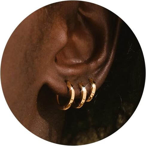 Gold Hoop Earrings Set for Women, 14k Real Gold Filled Chunky Thick Trendy Hypoallergenic Earring, Aesthetic Jewelry Accessories for Women Teen Girl Gifts 3 Pairs in Saudi Arabia