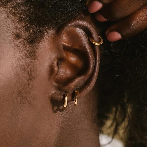 Gold Hoop Earrings Set for Women, 14k Real Gold Filled Chunky Thick Trendy Hypoallergenic Earring, Aesthetic Jewelry Accessories for Women Teen Girl Gifts 3 Pairs in Saudi Arabia