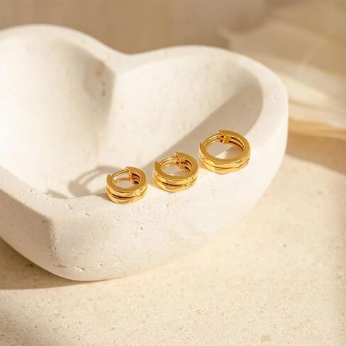 Gold Hoop Earrings Set for Women, 14k Real Gold Filled Chunky Thick Trendy Hypoallergenic Earring, Aesthetic Jewelry Accessories for Women Teen Girl Gifts 3 Pairs in Saudi Arabia