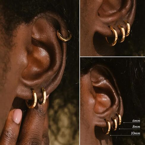 Gold Hoop Earrings Set for Women, 14k Real Gold Filled Chunky Thick Trendy Hypoallergenic Earring, Aesthetic Jewelry Accessories for Women Teen Girl Gifts 3 Pairs in Saudi Arabia
